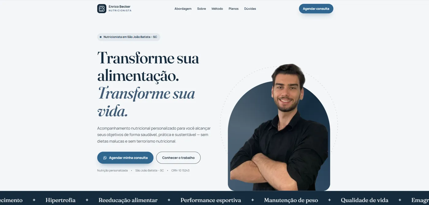 Página inicial do site do nutricionista Enrico Becker